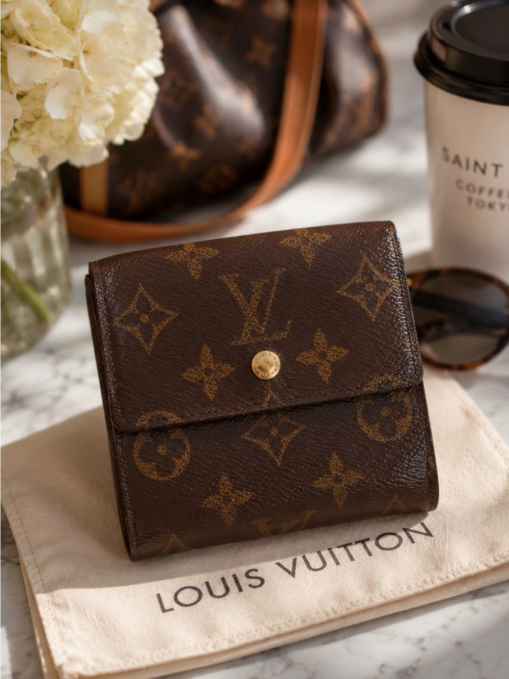LOUIS VUITTON MONOGRAM PORTEFEUILLE ELISE TRIFOLD SNAP WALLET MADE IN FRANCE